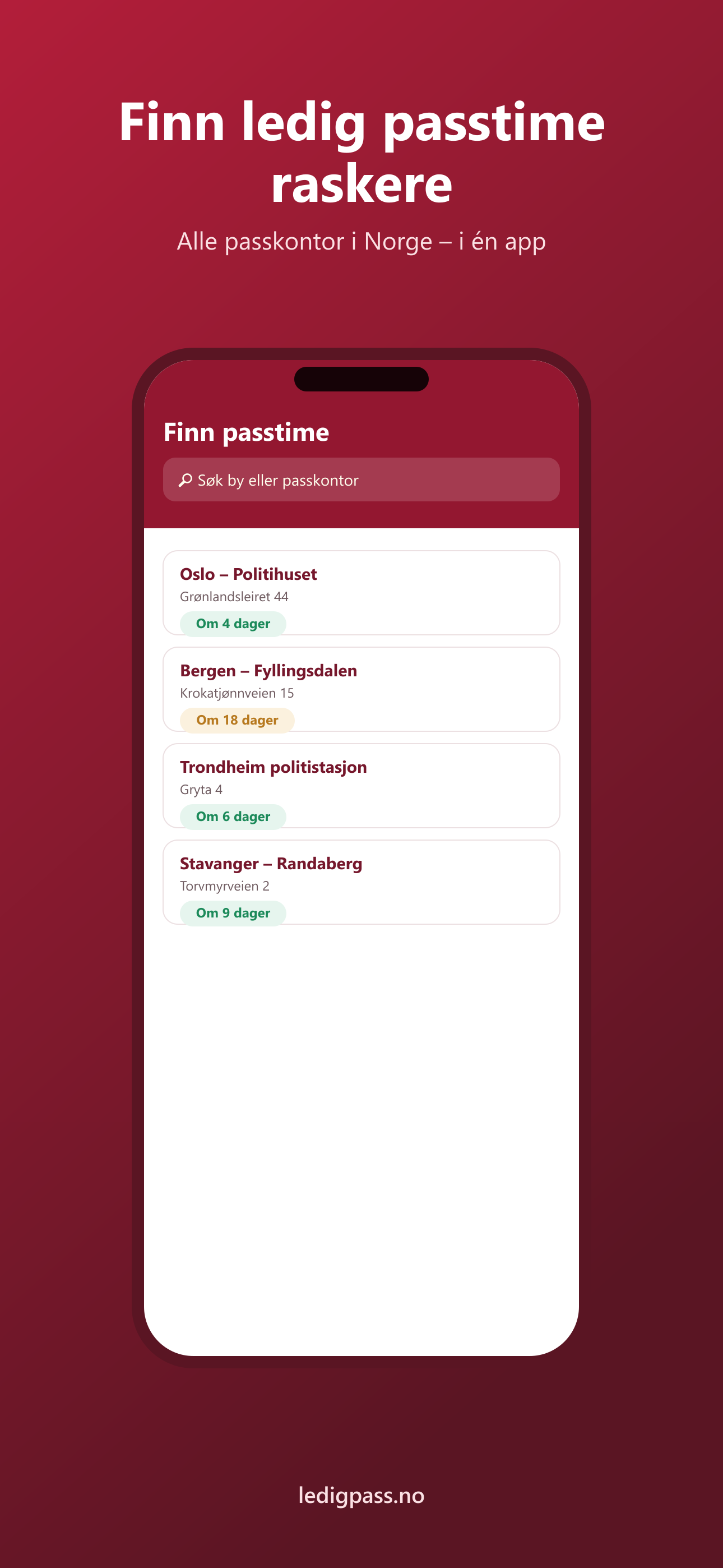 Finn ledig passtime – søk blant alle passkontor